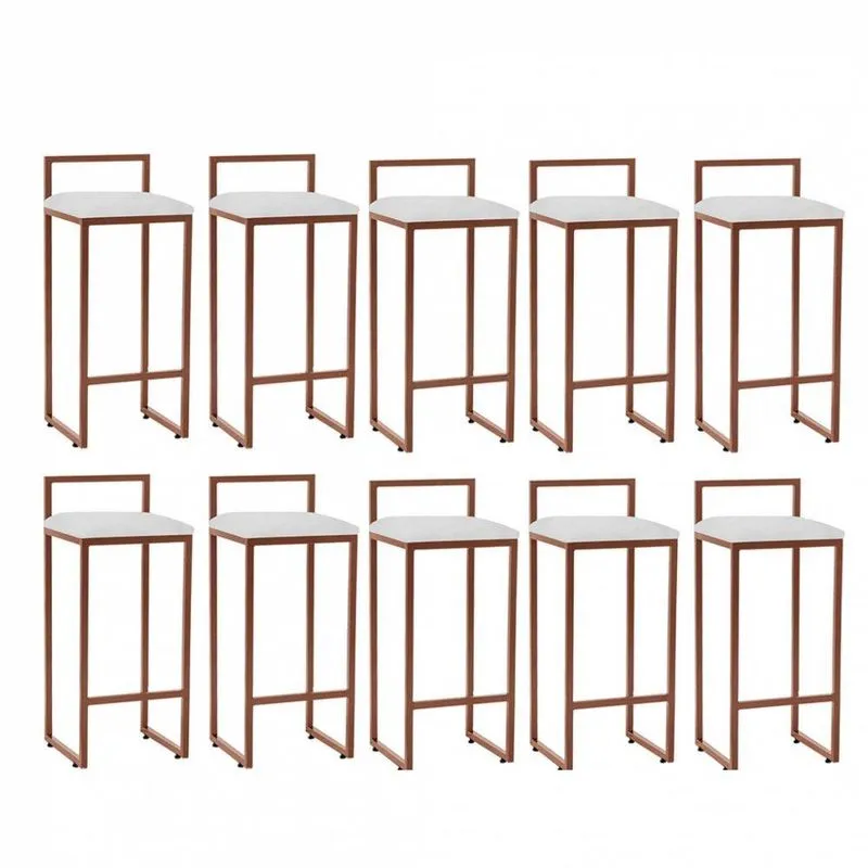 Kit 10 Banqueta Alta Lina Bronze Branco