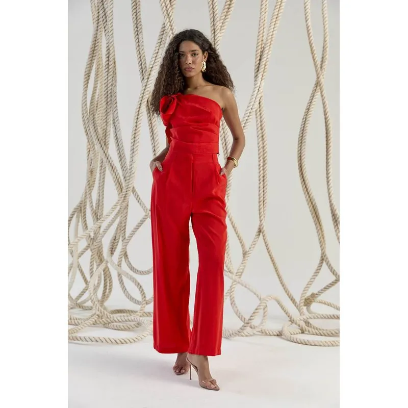 Calça Pregas Carlota Costa M / VERMELHO (Fiery Red TC) (18-1664)