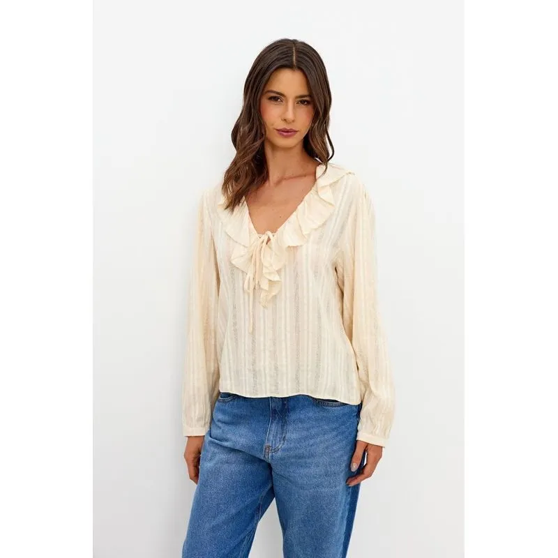 Blusa C/ Babados Manga Longa Ritmi Studio P / BEGE (Smoke Gray TC)