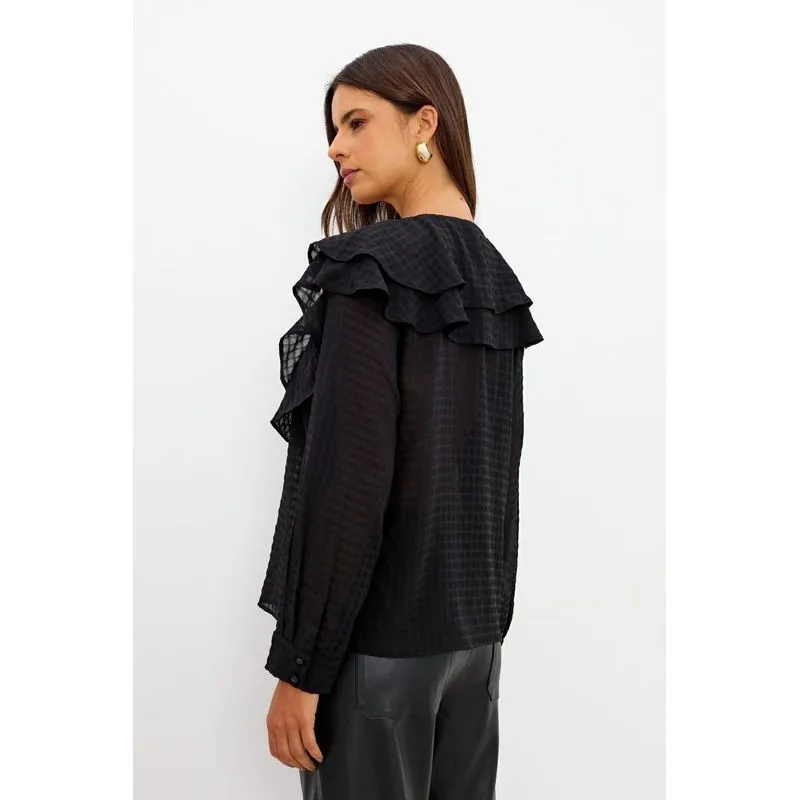 Blusa Com Babados E Botões Forrados Ritmi Studio M / Preto