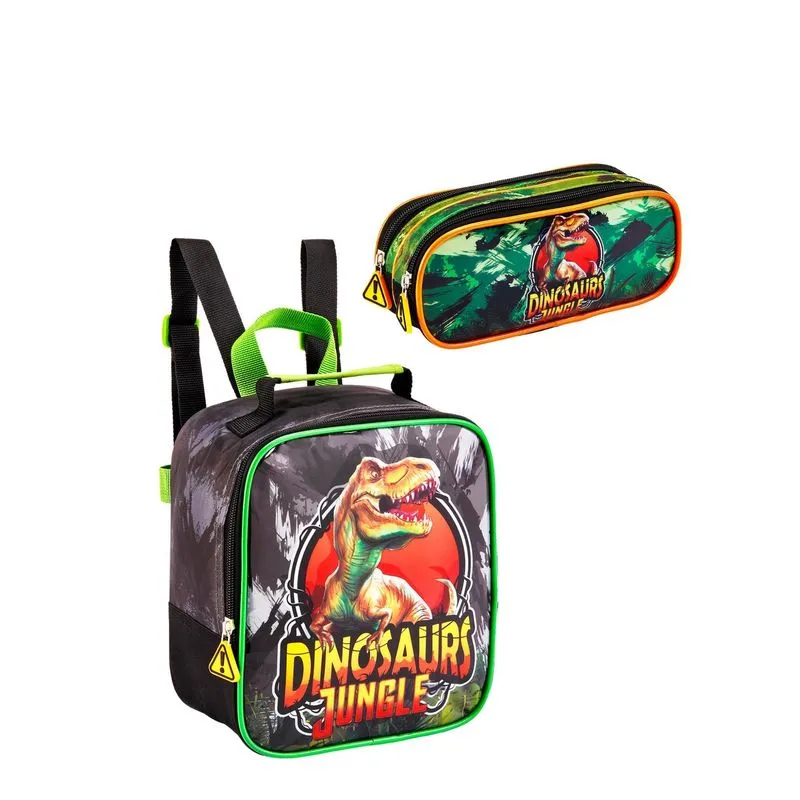 Lancheira Térmica Dinossauro + Estojo 2 Compartimentos