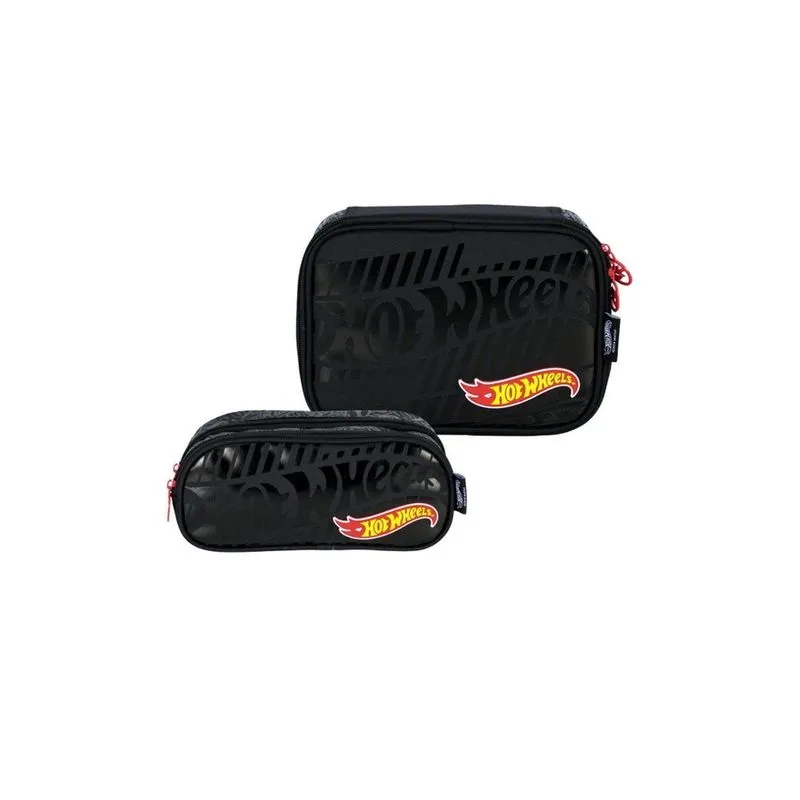 Kit Escolar Estojo Box + Estojo Duplo Hot Wheels - Preto