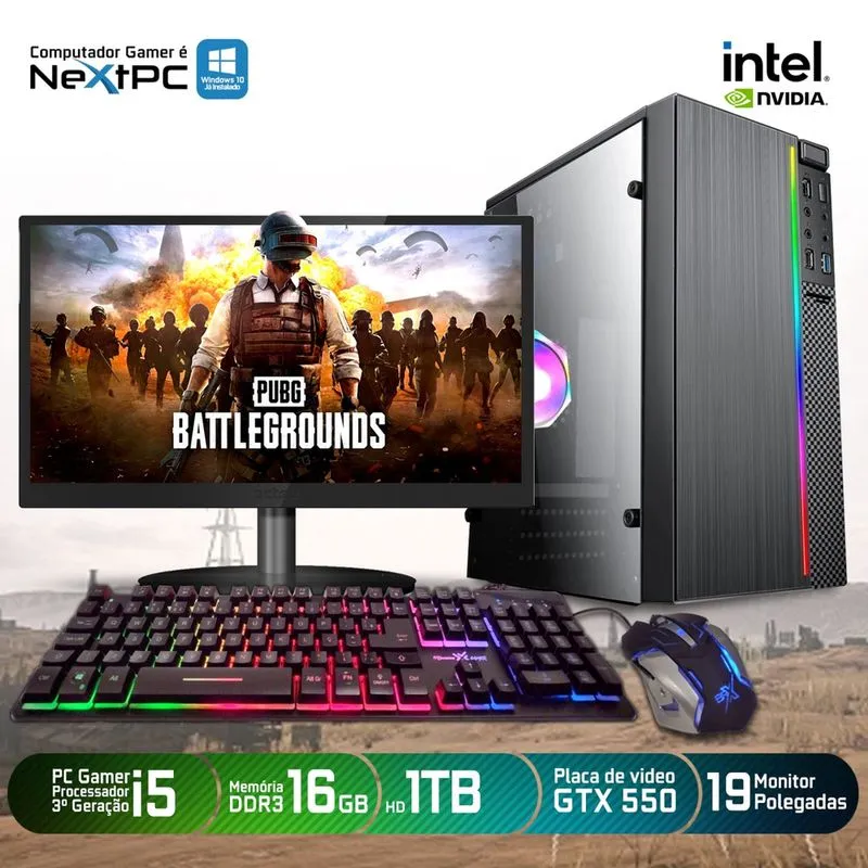 Computador pc Gamer Intel Core i5 3º Geração 16GB HD 1TB Placa de Vídeo gtx 550Ti Monitor Teclado e Mouse pubg