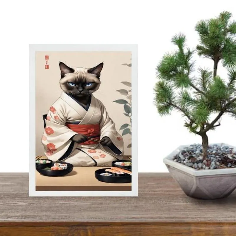 Quadro Arte Oriental Sushi Cat 24X18Cm