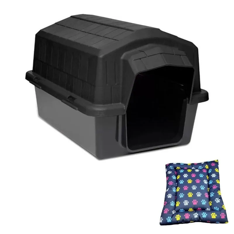 Casa Alvorada Mega Fácil New Preta para Cães e Gatos 83x67x61 Cm + Colchonete