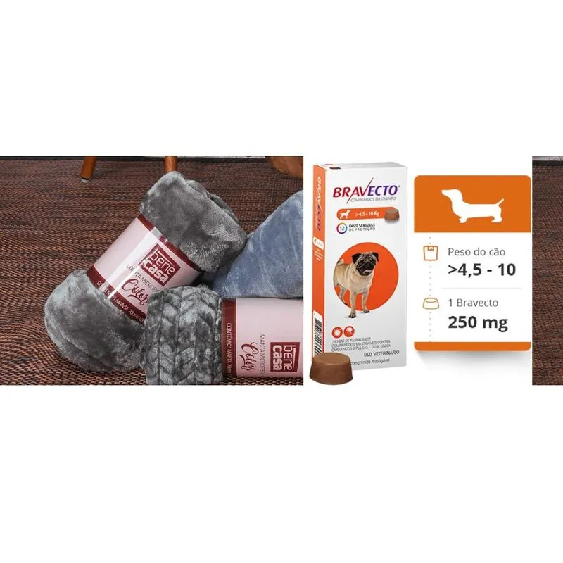 Kit Bravecto Antipulgasde 4,5 A 10 kg + Manta
