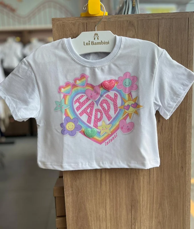 BLUSA MANGA CURTA HAPPY CORAÇÃO STRASS MENINA INFANTI Branco / 4
