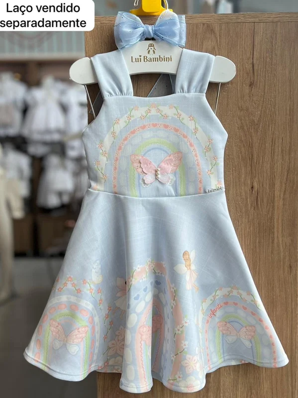 VESTIDO ALÇA FLY TECH FADAS BORBOLETAS COM PÉROLAS E STRASS MENINA INFANTI AZUL CLARO / 2