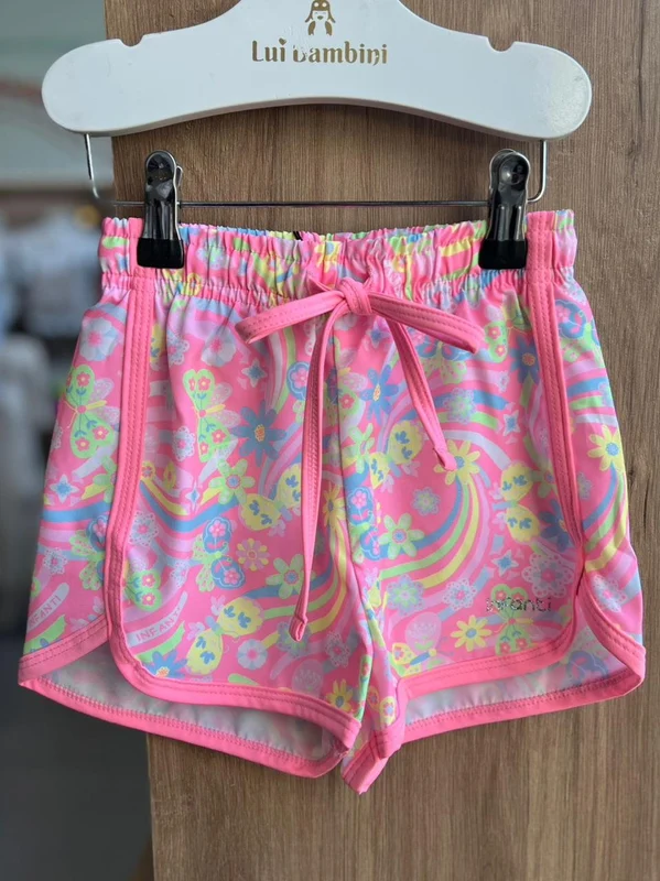 SHORT SAIDA DE PRAIA FLORES E BORBOLETAS CORDÃO NYLON MENINA INFANTI Rosa / 6