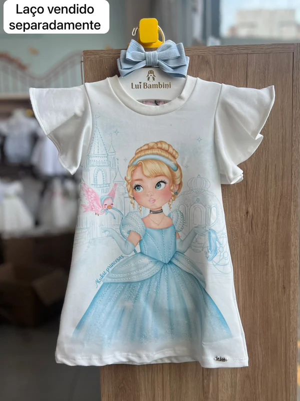 VESTIDO MANGA CURTA PRINCESA PASSARINHO STRASS MENINA KUKIÊ OFF / 6