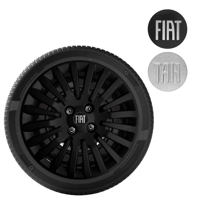 Calota Punto Idea Palio Aro 15 Preto Logo Aluminio 217cp