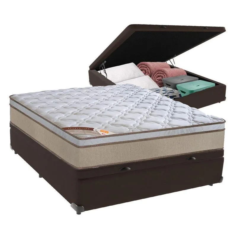Castor Tecnopedic Casal Suede Molas Bonel Cama Box Baú Bege Marrom