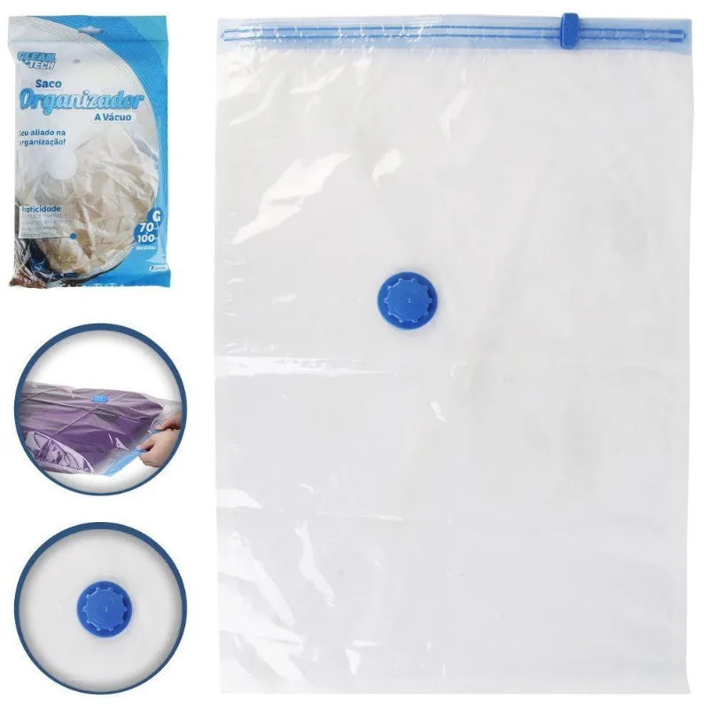 Saco a Vácuo Organizador g 70cm X 100cm para Roupas Toalhas e Cobertores em PE e PET Branco Clean