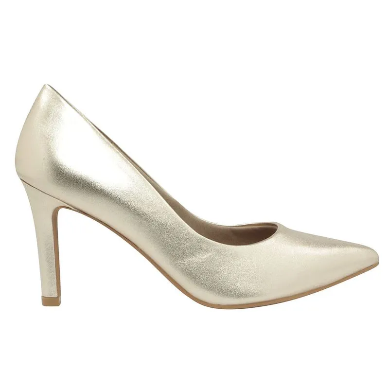 Scarpin Prata Velha Salto Alto Couro Bico Fino 37