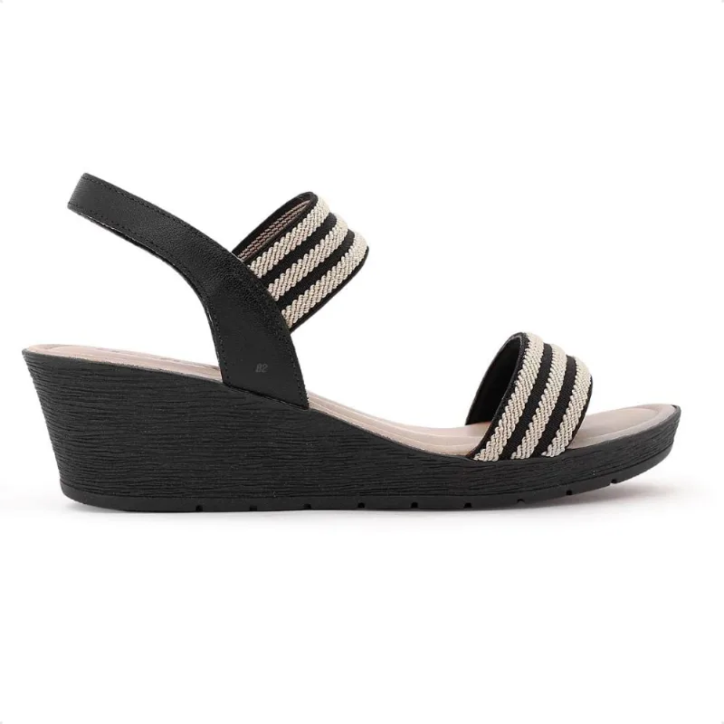 Sandália Usaflex Plataforma Multimateriais Feminina 40 / Preto / Bege