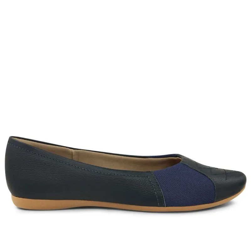 Sapatilha New Blue Couro Bico Redondo Bordado 42
