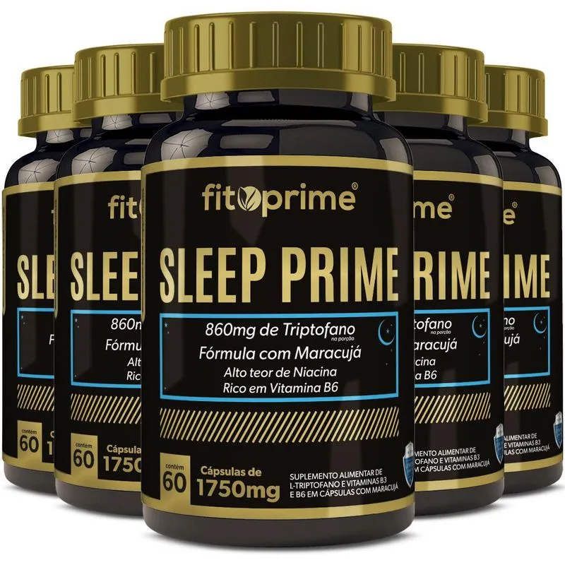 Sleep Prime L-triptofano 860mg + Maracujá 60cps Kit 5 Potes