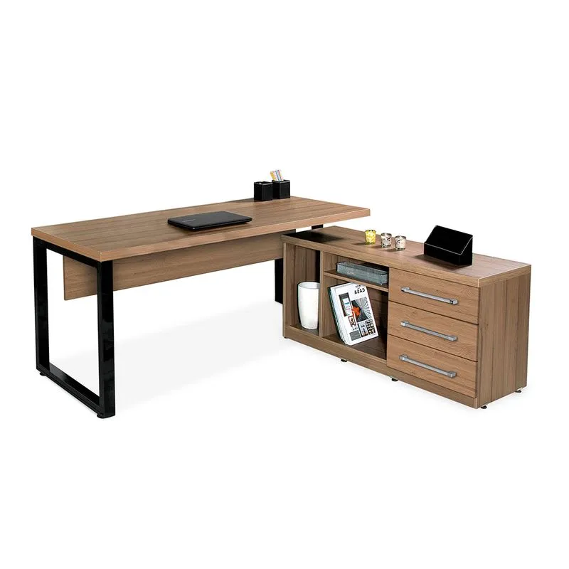 Conjunto Para Escritorio Mesa Suprema 1,60x0,70x0,79 C- Armario 3 Gavetas-dir Castanho-preto