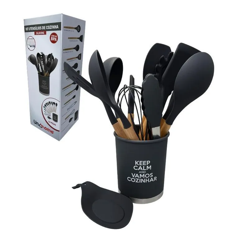 Kit Utensílios De Cozinha Silicone 13pçs - Preto