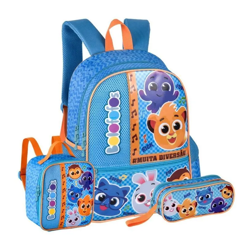 Kit Mochila Costas Bolofofos Lancheira Térmica Estojo - Azul
