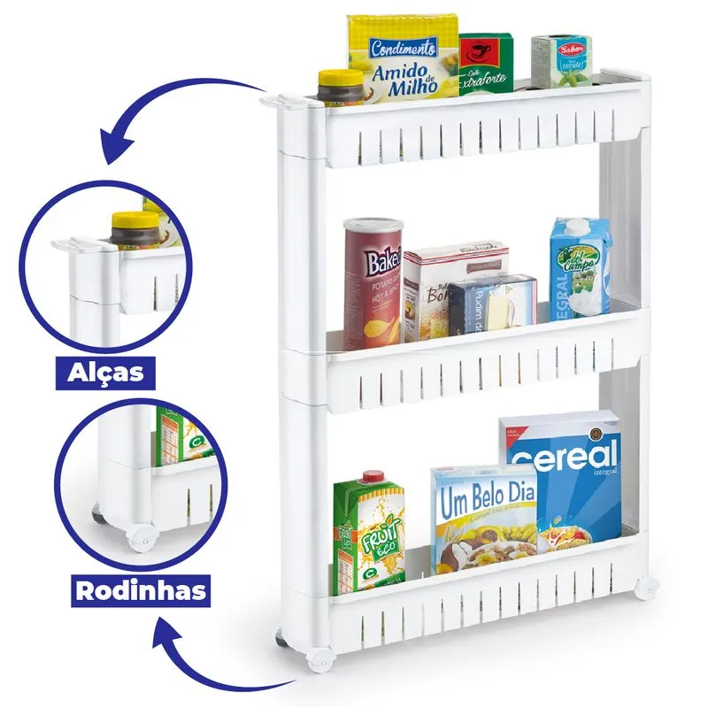 Organizador Multiuso 3 Andares Com Rodinhas Para Dispensa Arthi/p