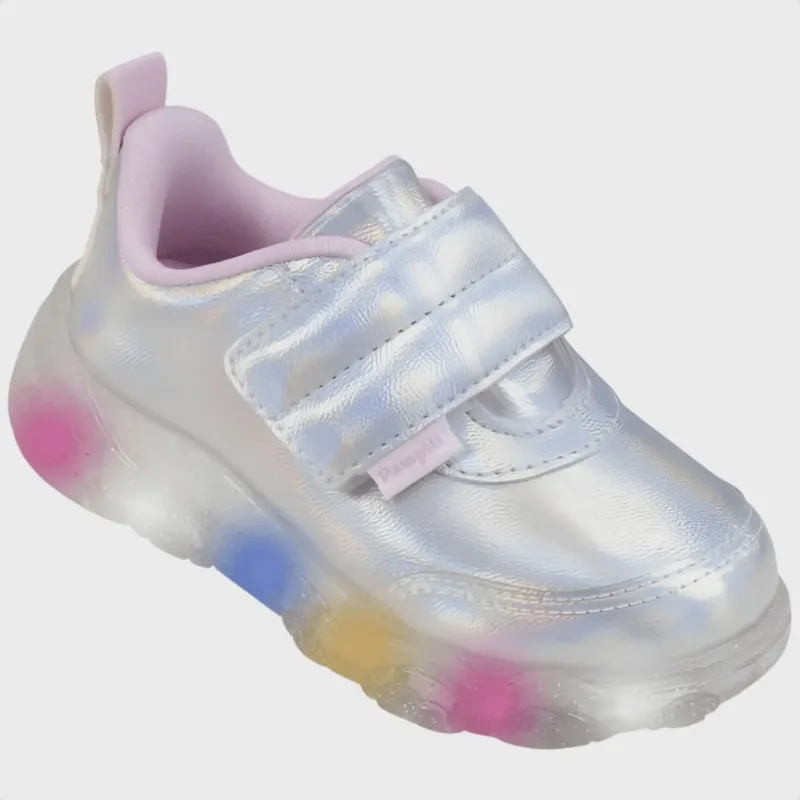 Tênis Infantil Pampili Liz Luz Led Tira Autocolante Comfy Moderno Estiloso