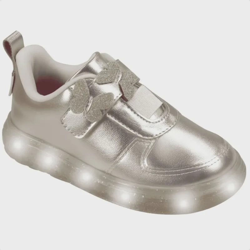 Tênis Infantil Pampili Sneaker Luz Led Borboletas 3d Tira Autocolante Estiloso - Pampili