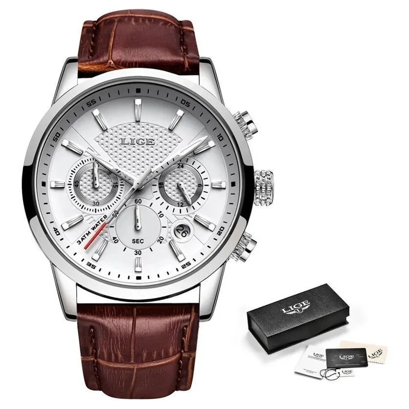 Relógio Lige Masculino Pulseira Em Couro Super Luxo