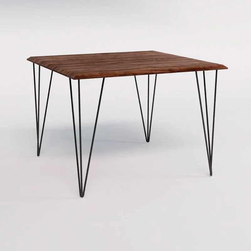 Mesa Clips De Ferro Preto Tampo Quadrado Amêndoa 90x90