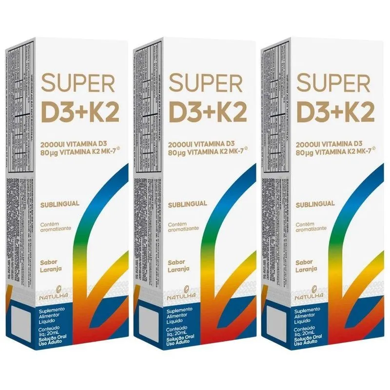 Kit 3x Super D3 + K2 Sublingual Em Gotas 20ml - Natulha