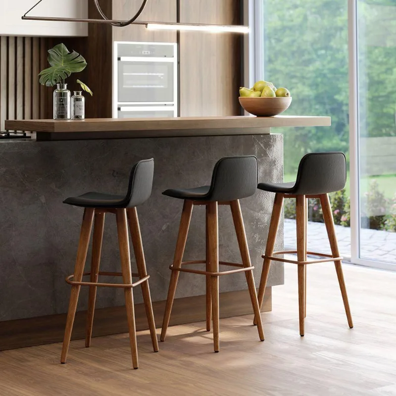 Kit 3 Banquetas Altas Luxo Linea Aço Cobre Linho Preto Preto