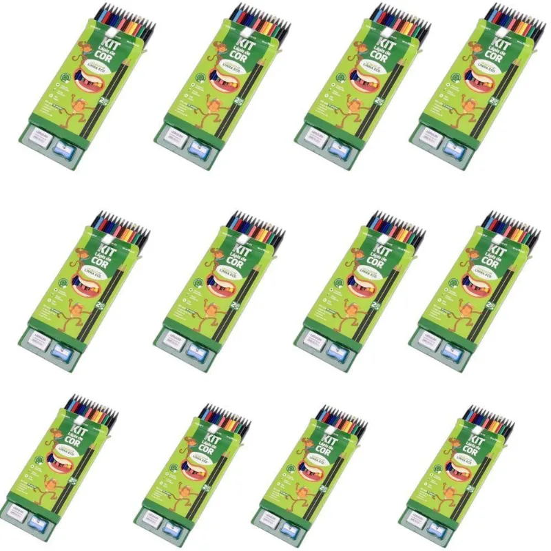 Kit 12 Caixas Lapis De Cor Coleção 12 Cores Com Apontador E Borracha Pacote Atacado Escolar