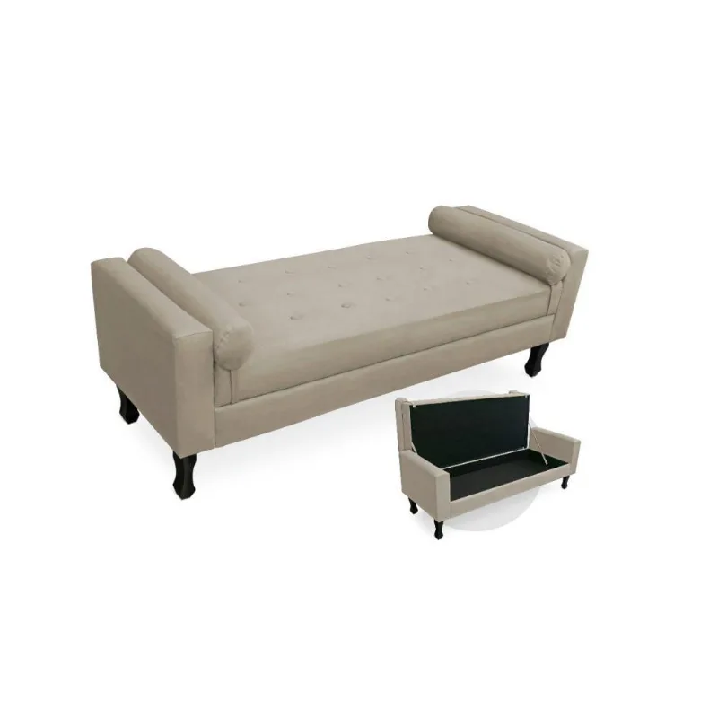 Recamier Báu Felix Com Capitonê 100Cm Suede Bege