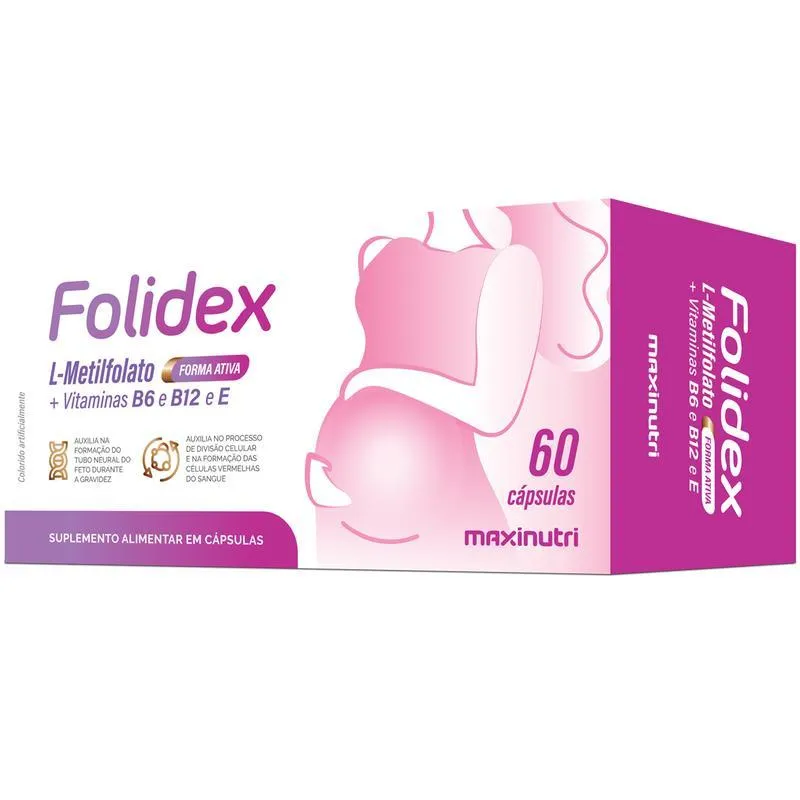 Folidex Metilfolato + Vitaminas B6 B12 E Com 60 Cápsulas