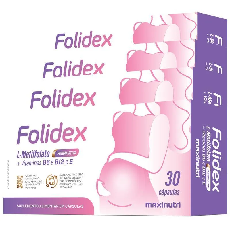Kit 4 Folidex Metilfolato + Vitaminas B6 B12 E 30 Cápsulas