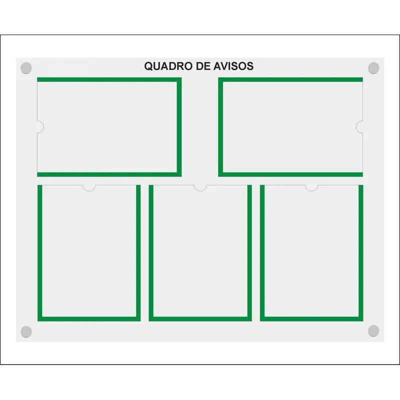 Quadro De Aviso E Gestão Com 5 Displays A4 Acrílico 1 Verde