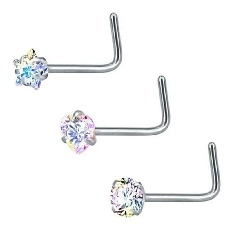 Kit 3 Piercing Nariz Estrela Coração Pedra Zirconia Furtacor