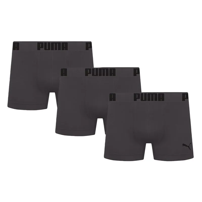 Kit 3 Cuecas Boxer Puma Sem Costura Masculino P / Chumbo/Preto