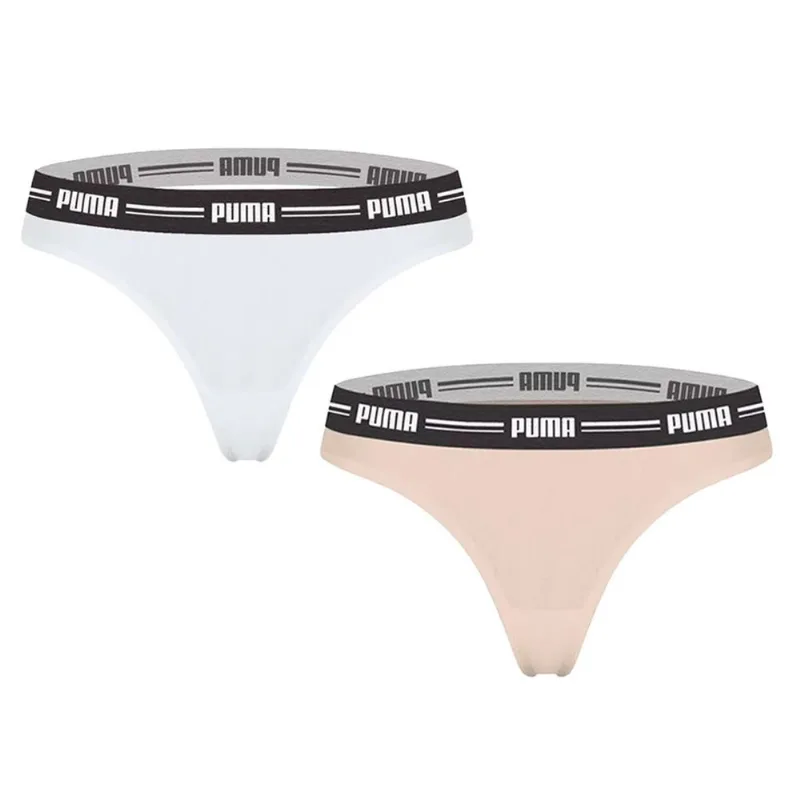 Kit 2 Calcinhas Puma Fio Dental Feminino GG / Branco/Rosa
