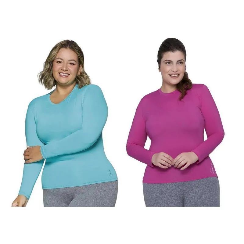 Kit 2 Camisas Térmicas Selene Proteção UV Plus Size Feminina G2 / Rosa e Azul