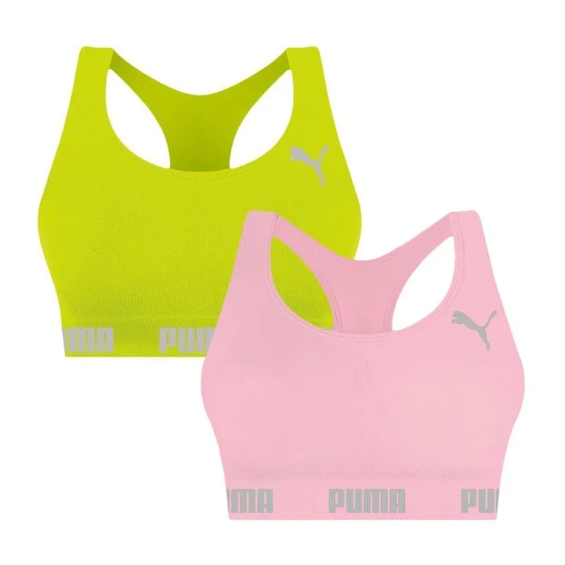 Kit 2 Tops Puma Nadador Sem Costura Feminino M / Verde e Rosa