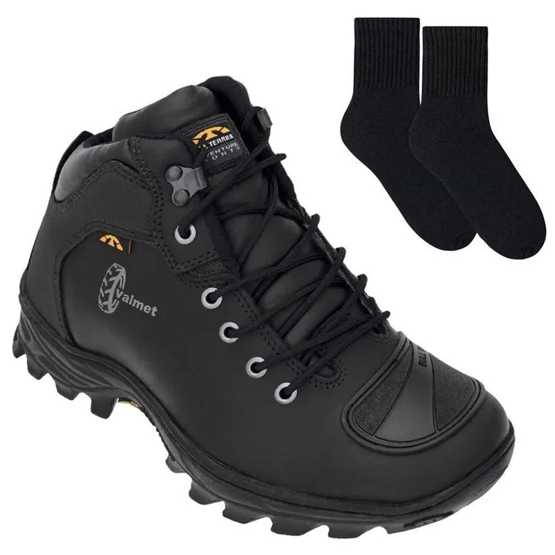Kit Bota Bull Terrier Valmet Moto Masculina + Par de Meia 44 / Preto