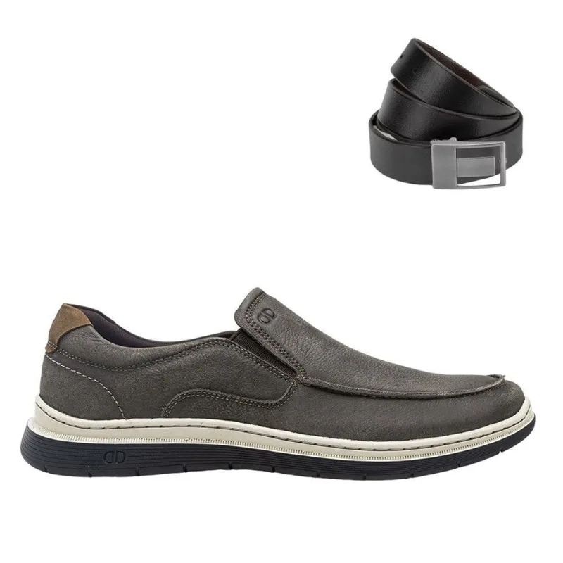 Kit Sapatênis Democrata Easy Leave Masculino + Cinto 41 / Cinza