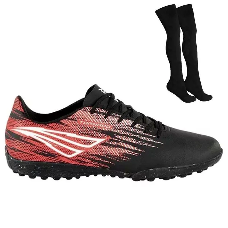 Kit Chuteira Society Penalty Tornado Infantil + Meião 34 / Preto e Vermelho