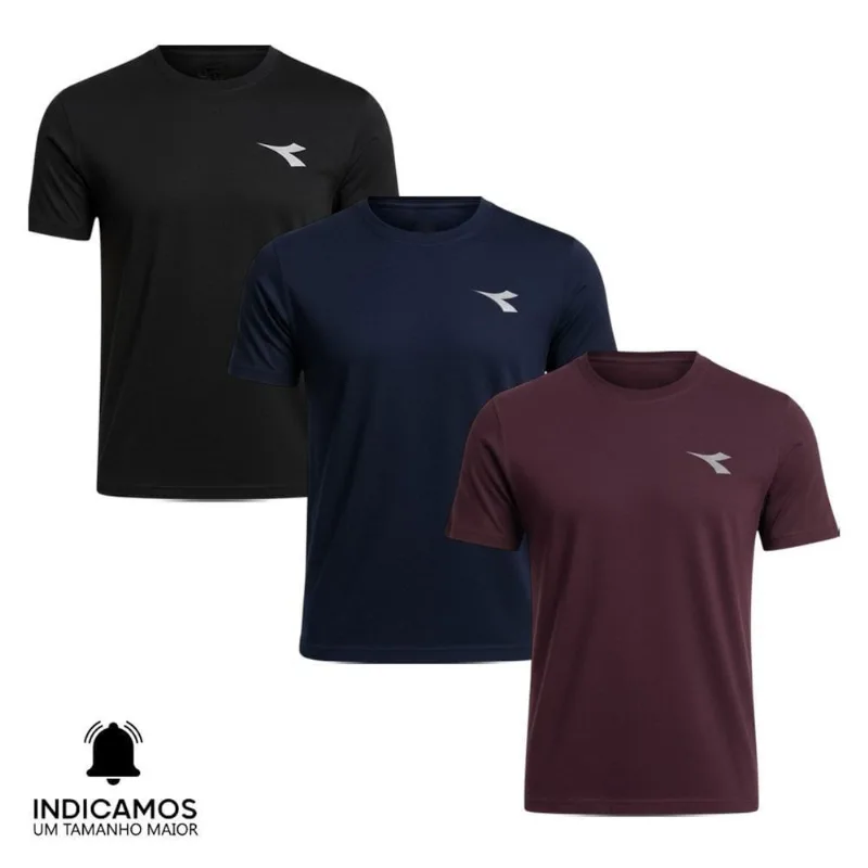 Kit 3 Camisetas Diadora Small Logo Masculina XGG / Marinho