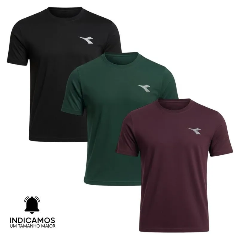 Kit 3 Camisetas Diadora Small Logo Masculina GG / Preto