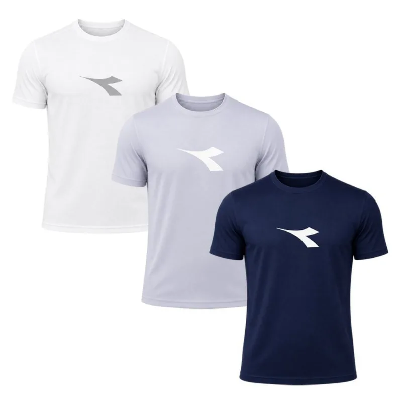 Kit 3 Camisetas Diadora Big Logo Masculino M / Branco e Marinho