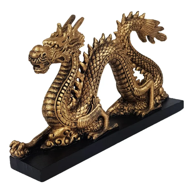 Dragao Chines GG Dourado Com Base Preta