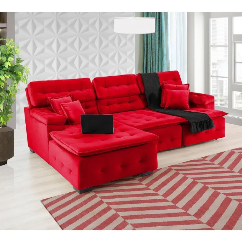 Sofá Orlando 2.80x1.90m Com Chaise, Retrátil E Reclinável - Vermelho
