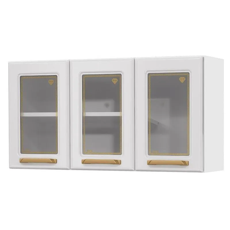 Armário De Cozinha Aço Aéreo Triplo c/ Vidro Telasul Diamante Bco